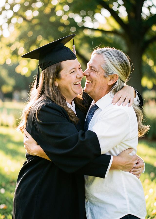 Graduate hugging a parent at graduation